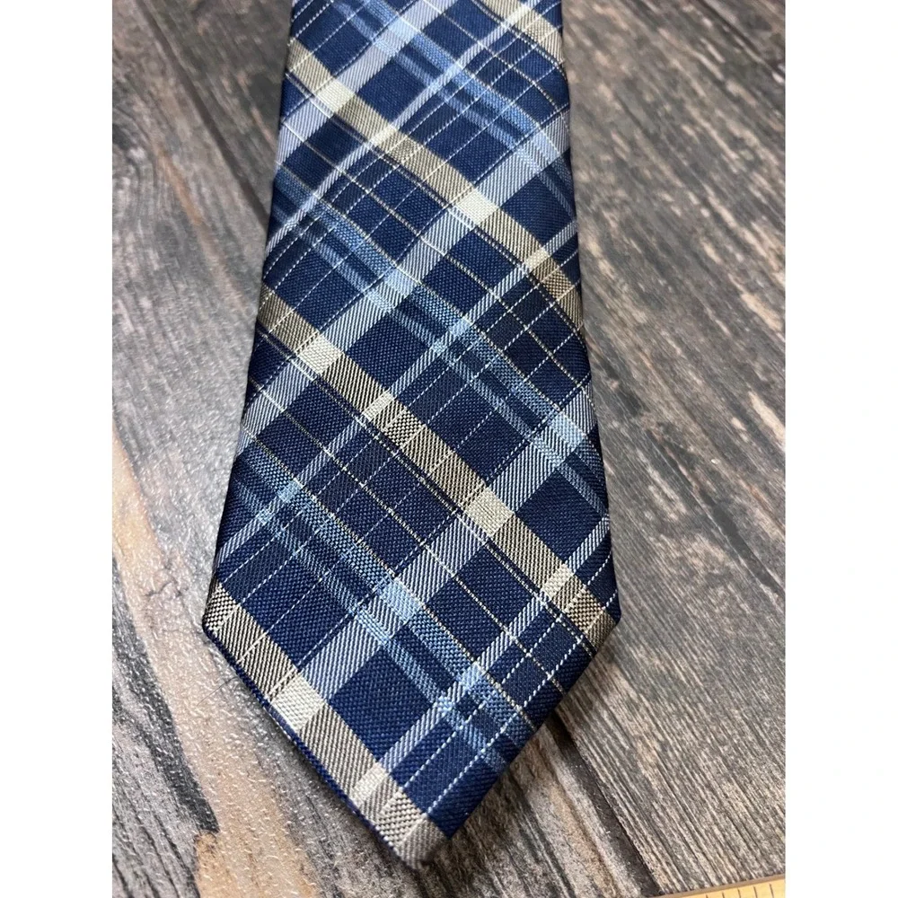 CREMIEUX Mens 100% Silk Tie Blue Tan Plaid Luxury Made in Italy Designer Necktie